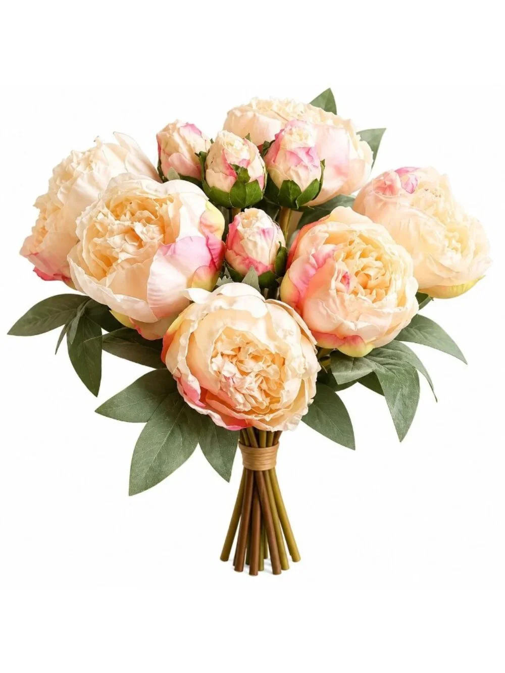 Faux Peony Bouquet Cream Pink Artificial Flowers Cottagecore Decor French Cottag